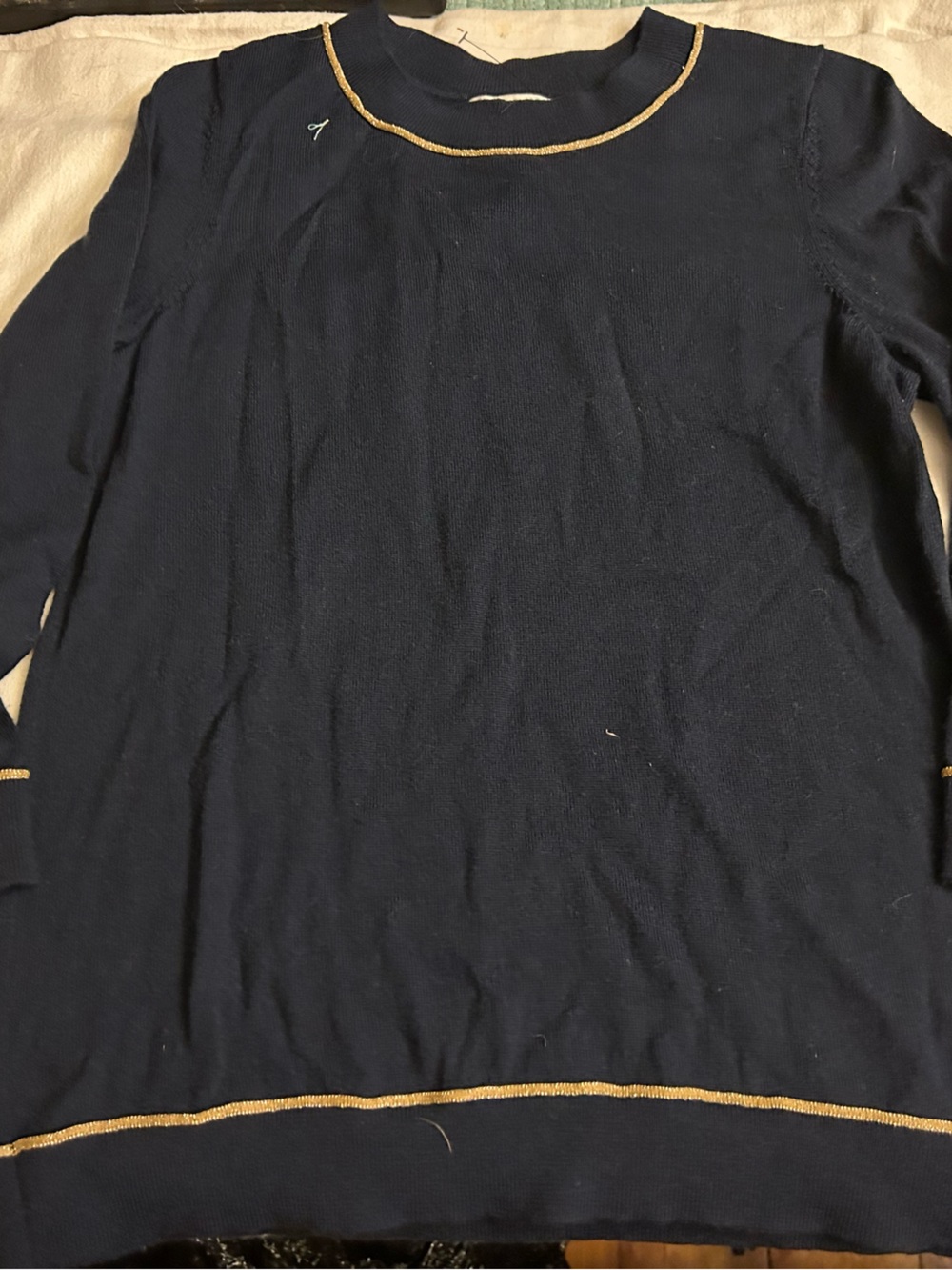 Boden Navy Crewneck Sweater with Gold Trim wool